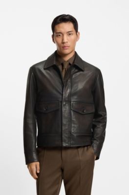 Nappa-leather jacket in an aviator style, Dark Brown