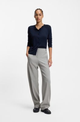 Pantalones regular fit de sarga de tejido sharkskin, Plata