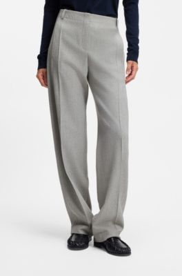 Pantalones regular fit de sarga de tejido sharkskin, Plata