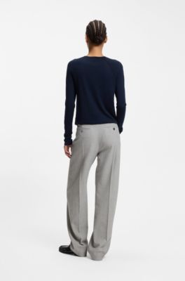 Pantalones regular fit de sarga de tejido sharkskin, Plata