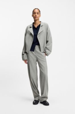 Chaqueta regular fit en tejido sharkskin el&aacute;stico, Plata