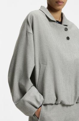 Chaqueta regular fit en tejido sharkskin el&aacute;stico, Plata