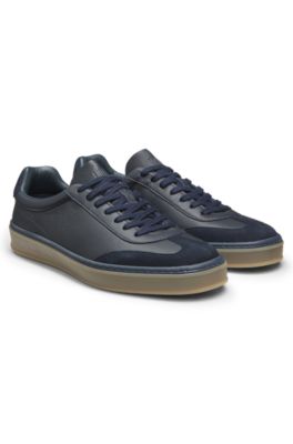BECKHAM x BOSS suede-trim trainers in grained leather, Dark Blue