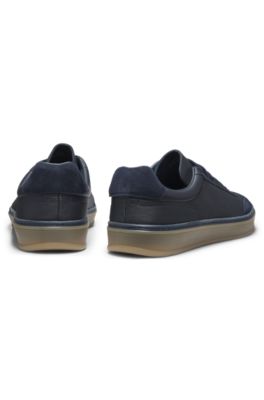 BECKHAM x BOSS suede-trim trainers in grained leather, Dark Blue