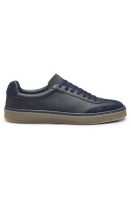 BECKHAM x BOSS suede-trim trainers in grained leather, Dark Blue