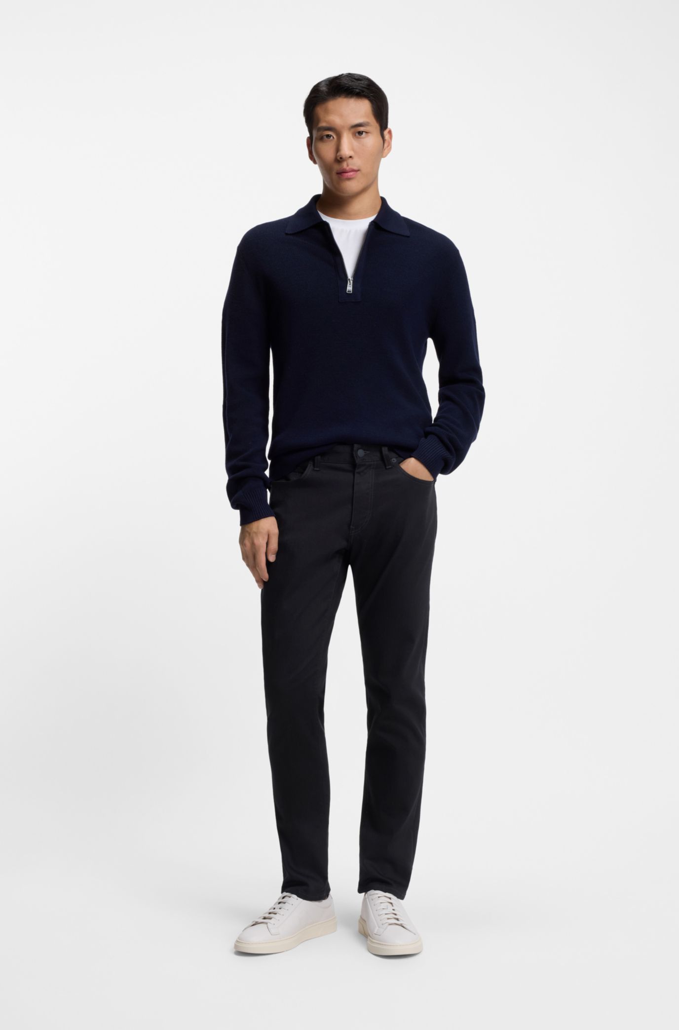 BOSS - Delaware slim-fit trousers in fade-resistant twill - Dark Blue
