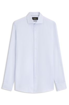 Non-iron slim-fit shirt in structured cotton, Light Blue