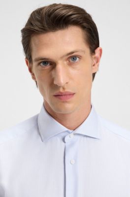 Non-iron slim-fit shirt in structured cotton, Light Blue