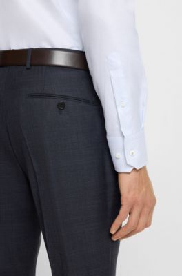 Non-iron slim-fit shirt in structured cotton, Light Blue