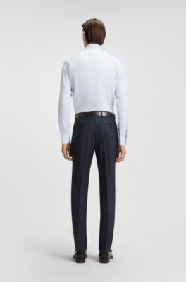 Non-iron slim-fit shirt in structured cotton, Light Blue