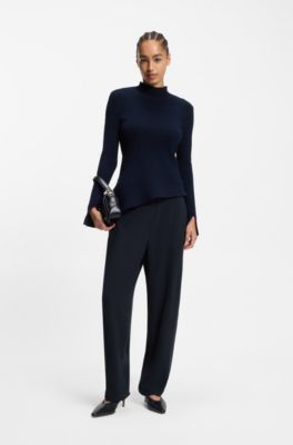 Pantalones relaxed fit en crep&eacute; resistente a las arrugas, Azul oscuro