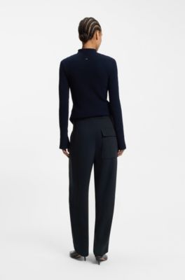 Pantalones relaxed fit en crep&eacute; resistente a las arrugas, Azul oscuro