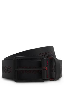 Embossed-logo belt in Italian leather, Black