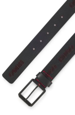 Embossed-logo belt in Italian leather, Black