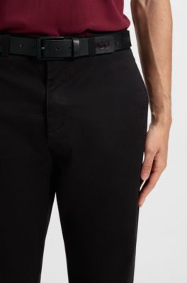 Embossed-logo belt in Italian leather, Black