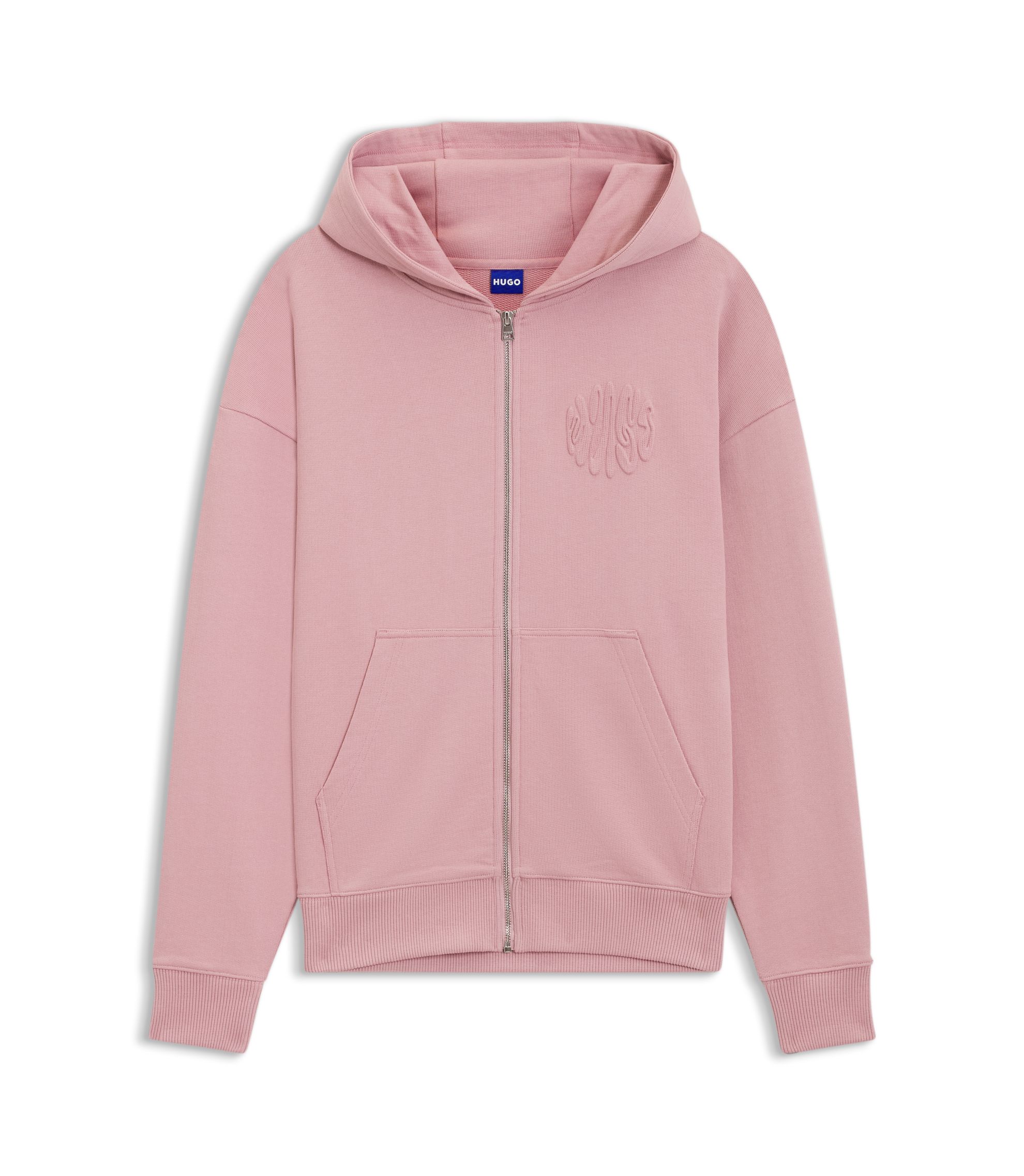HUGO - Embossed-logo zip-up hoodie in cotton terry - light pink