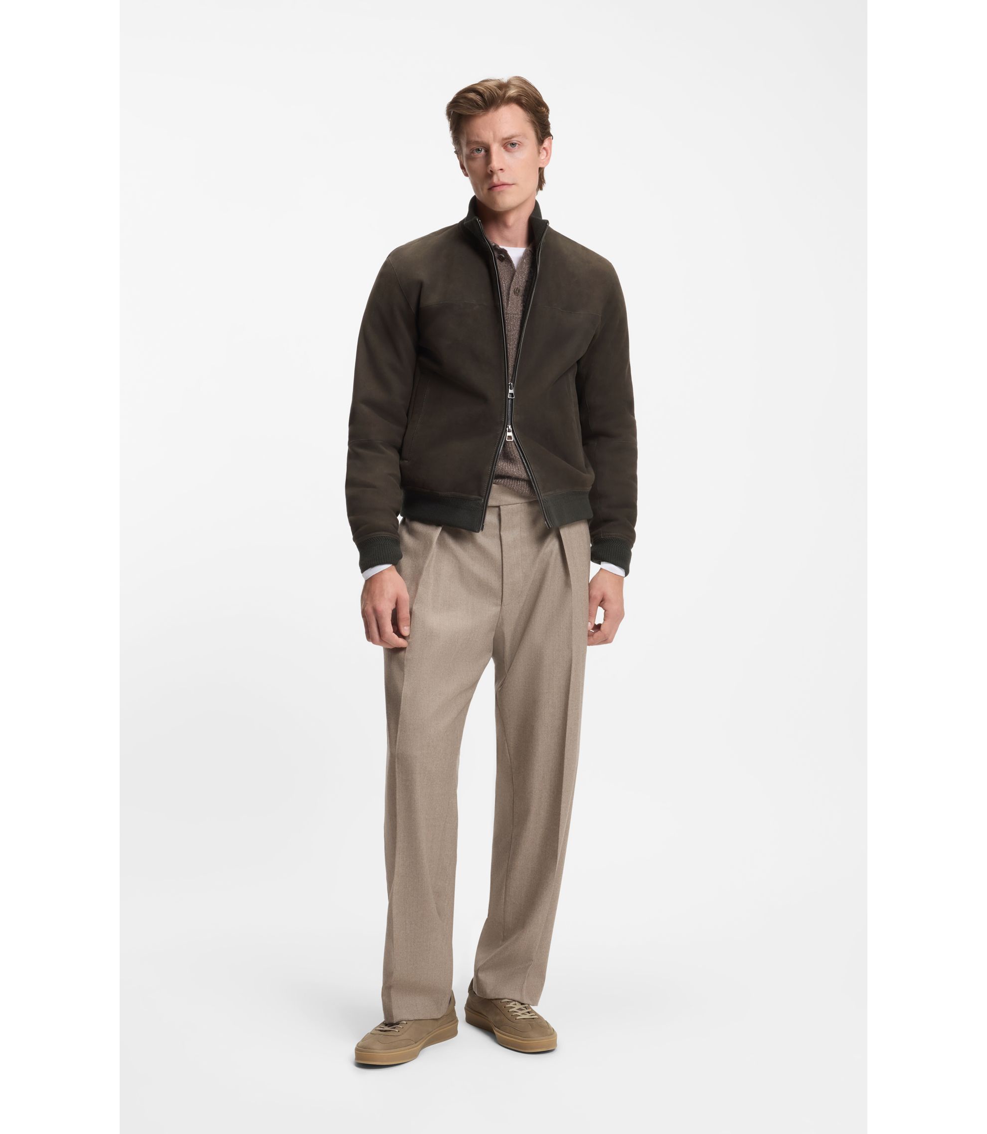 BOSS - BECKHAM x BOSS rubber-sole trainers in leather - Khaki