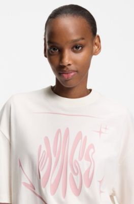 Camiseta de punto de algod&oacute;n con ilustraci&oacute;n, Blanco