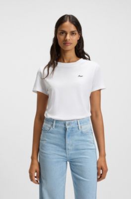 Handwritten-logo T-shirt in cotton jersey, White