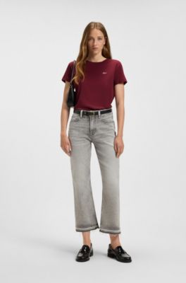 Camiseta en punto de algod&oacute;n con logo escrito a mano, Rojo oscuro