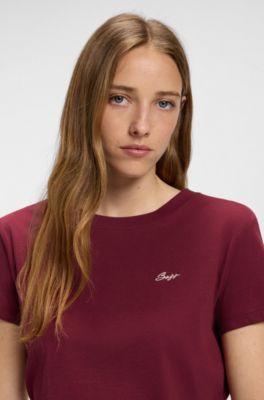 Camiseta en punto de algod&oacute;n con logo escrito a mano, Rojo oscuro