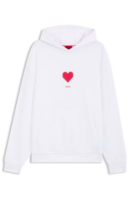 All-gender Cotton-terry hoodie with origami-heart artwork, White