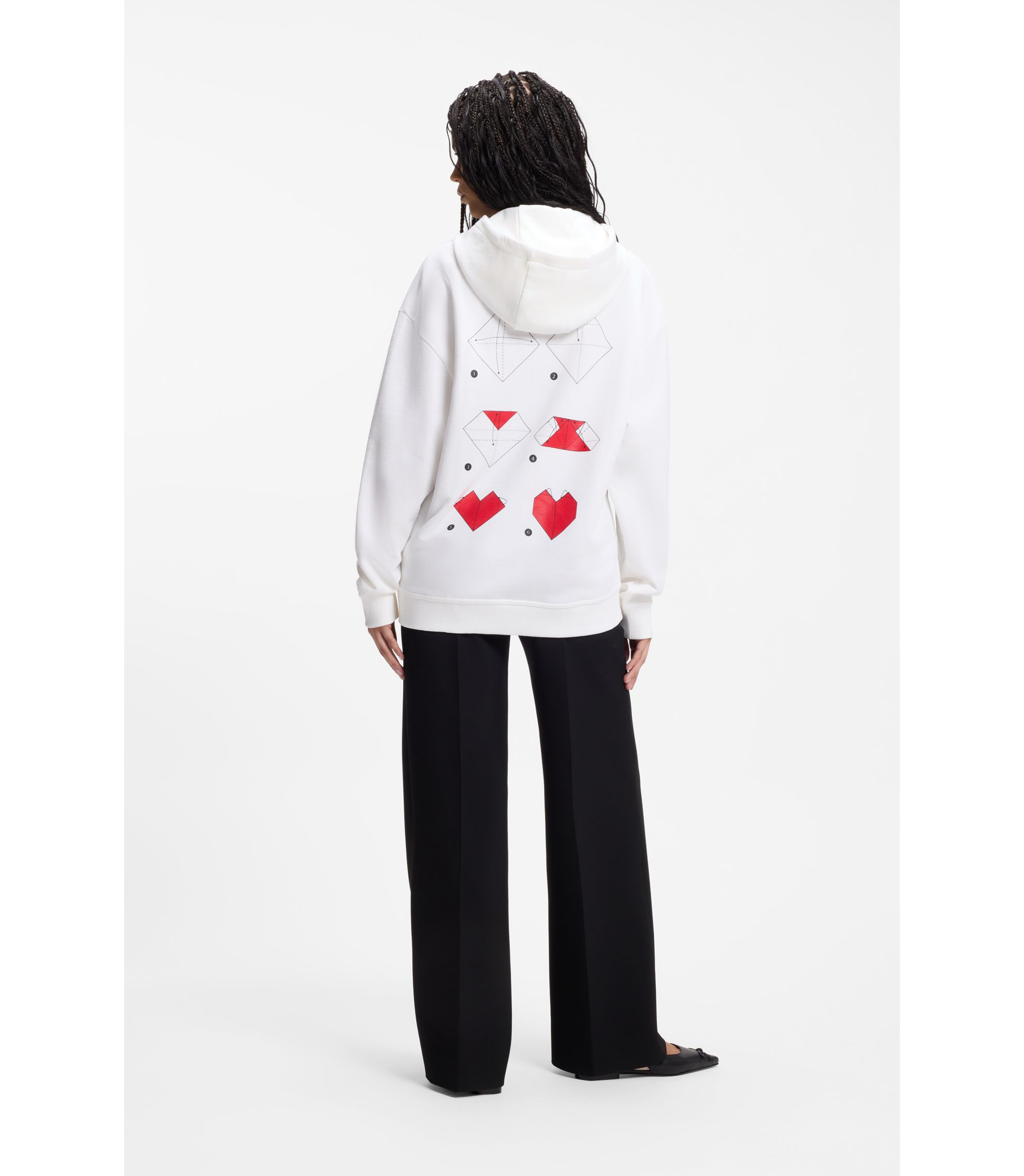 HUGO - All-gender Cotton-terry hoodie with origami-heart artwork