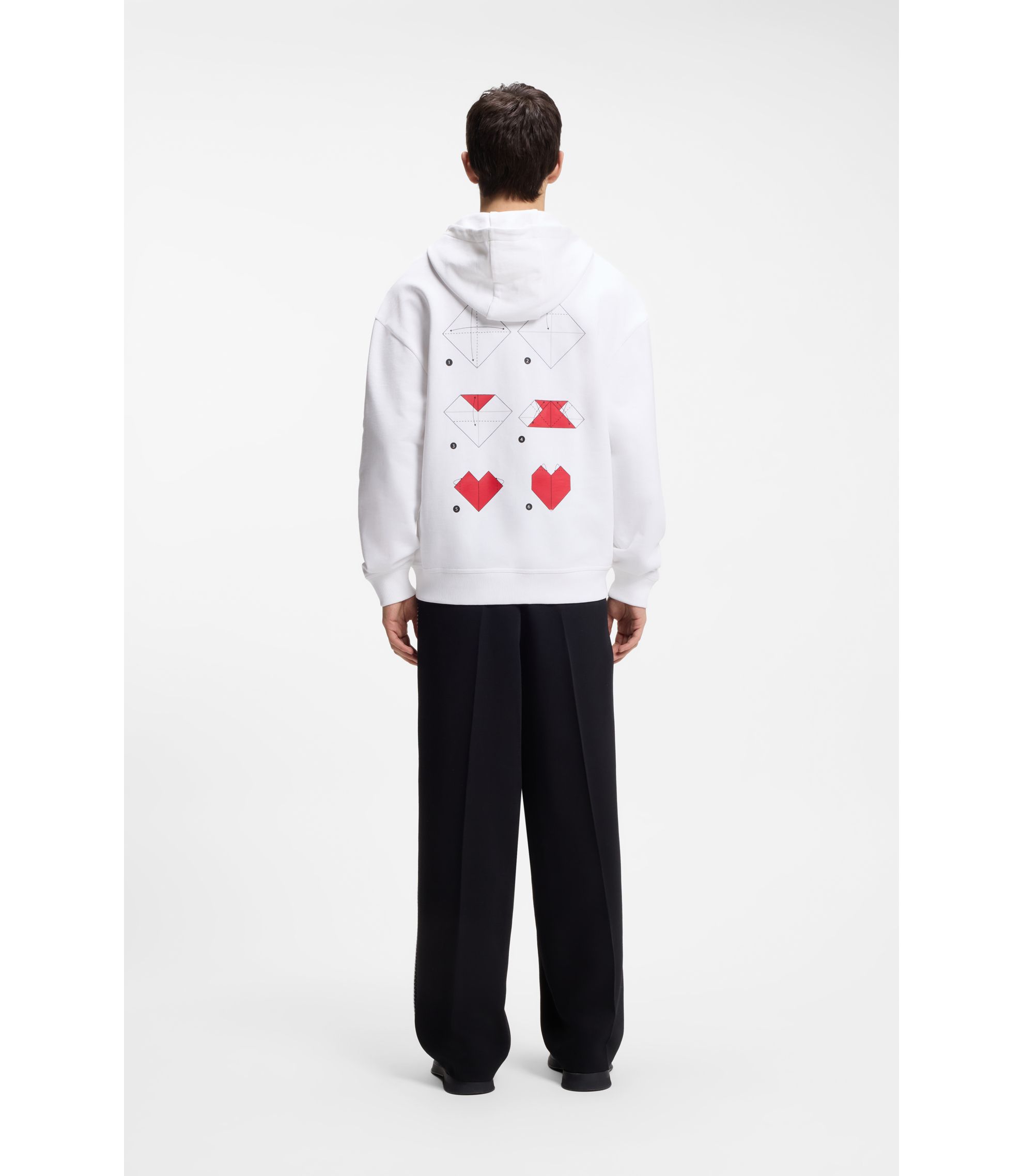 HUGO - All-gender Cotton-terry hoodie with origami-heart artwork