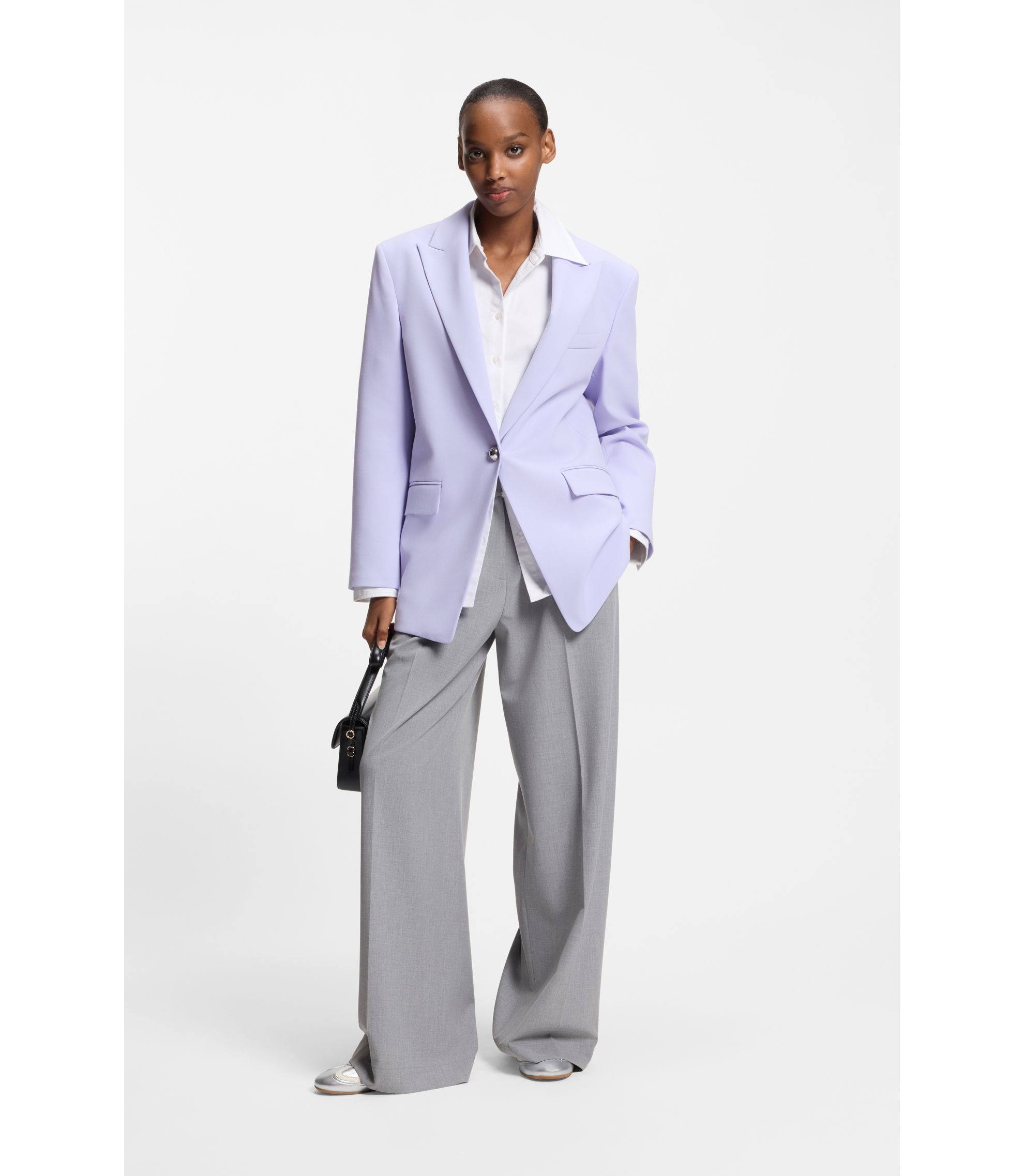 Excel Human ラメ　シルク100% 高級　ジャケット　9 HUGO - Relaxed-fit blazer in stretch fabric - Purple