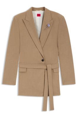 Regular-fit blazer in stretch melange fabric, Beige