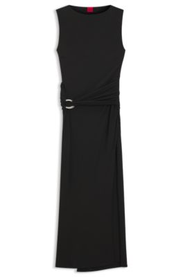 Vestido de efecto cruzado con detalle de hebilla, Negro