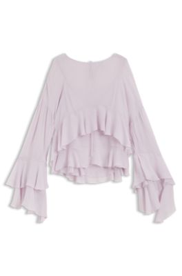 Blusa relaxed fit con volantes en sirsaca de crep&eacute; georgette, Luz p&uacute;rpura