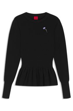 Cotton sweater with detachable floral brooch
