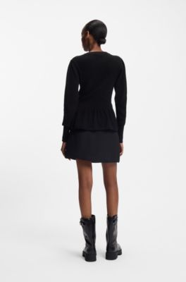 Cotton sweater with detachable floral brooch, Black