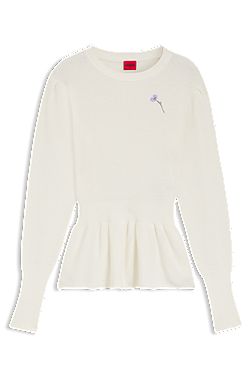 Cotton sweater with detachable floral brooch