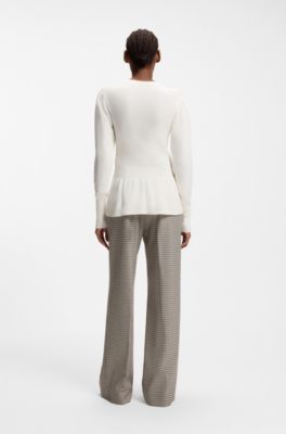 Cotton sweater with detachable floral brooch, White