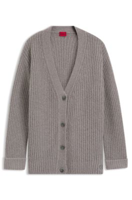 C&aacute;rdigan oversize fit con logo bordado, Gris claro