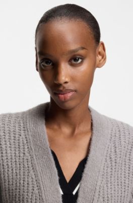 Embroidered-logo cardigan in an oversized fit, Light Grey