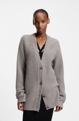 Cardigan Oversize avec logo brod&eacute;, Gris chin&eacute;