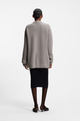 Cardigan Oversize avec logo brod&eacute;, Gris chin&eacute;