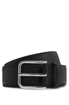 Pin-buckle belt in Italian leather, Black