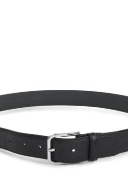 Pin-buckle belt in Italian leather, Black