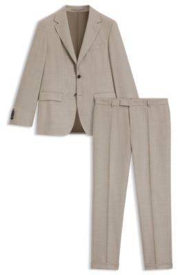 Two-piece regular-fit suit in herringbone virgin wool, Light Beige