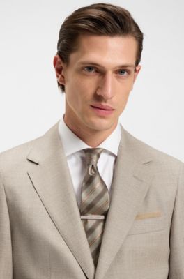 Two-piece regular-fit suit in herringbone virgin wool, Light Beige