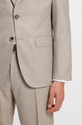 Two-piece regular-fit suit in herringbone virgin wool, Light Beige