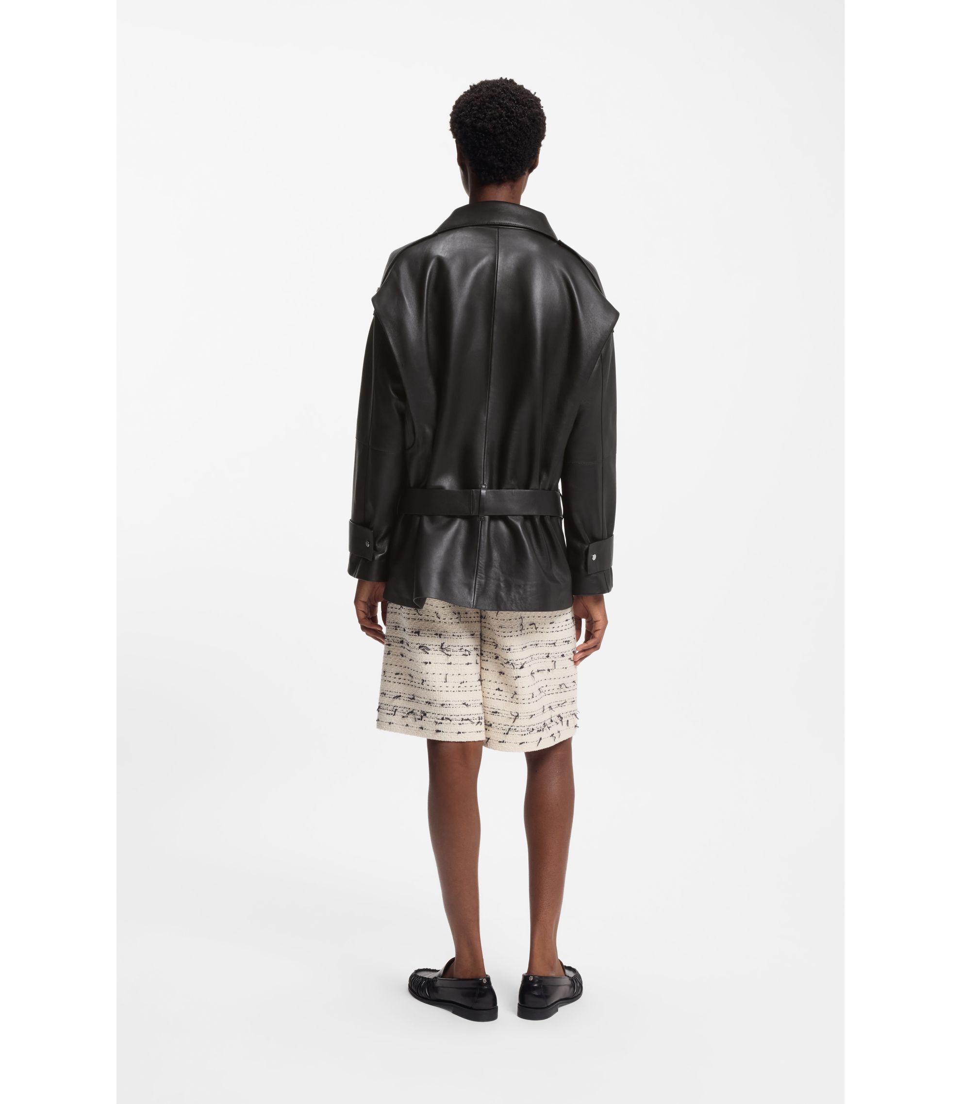 BOSS - Short trench coat in leather - Black
