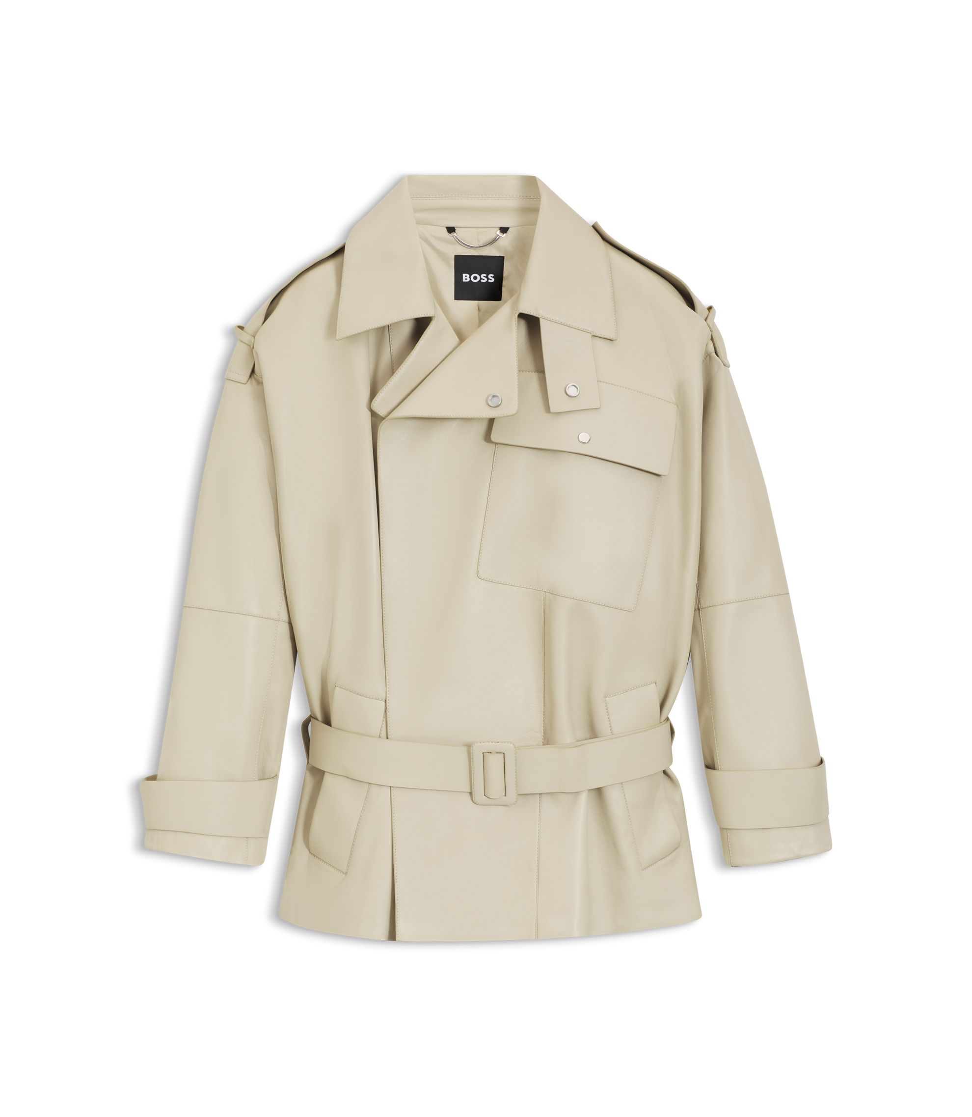 BOSS - Short trench coat in leather - Light Beige