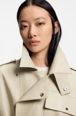 Gabardina corta relaxed fit de piel, Beige claro