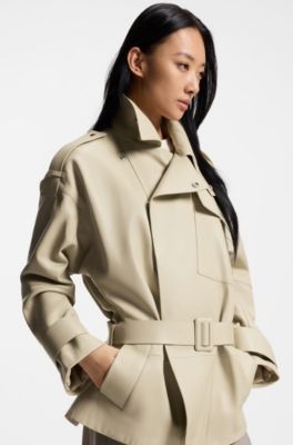 Gabardina corta relaxed fit de piel, Beige claro