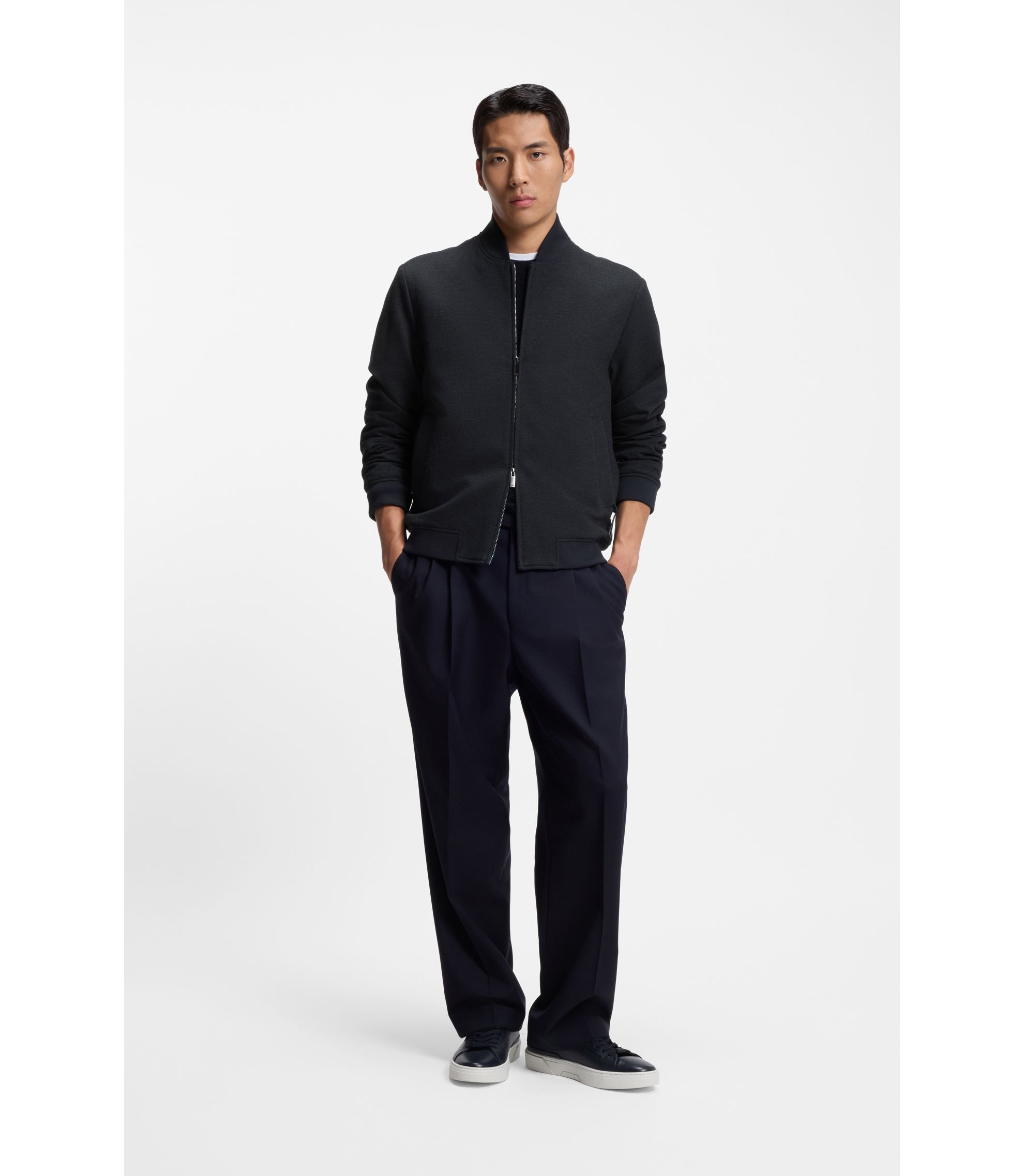 BOSS - Slim-fit jacket in wrinkle-resistant fabric - Dark Blue